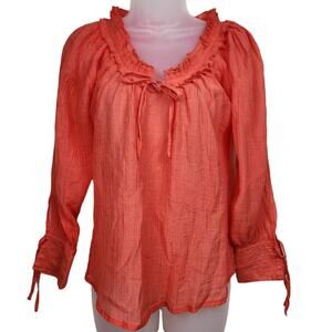 🌼Poppy Garden Ladies Blouse Size Small Silk Blend Tie Front Orange